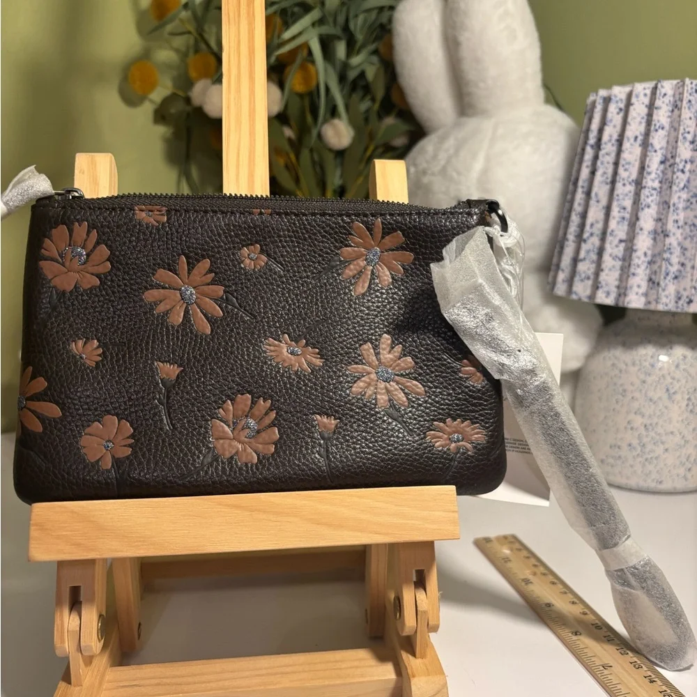 Coach Black and Brown Floral Pouch - Picture 2 of 5